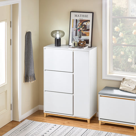 SoBuy FSR189-WN Schoenenkast met 3 kleppen en 1 deur
