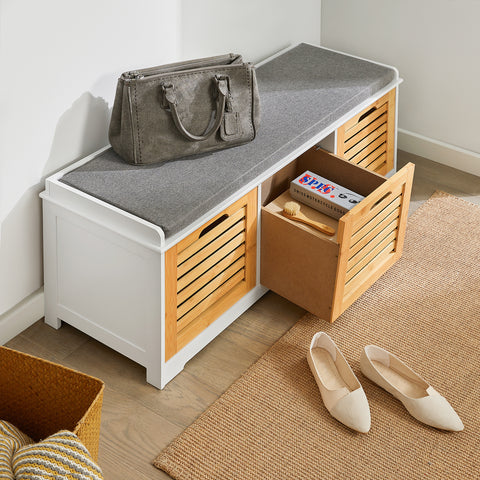 SoBuy FSR23-WN Schoenenbank met zitkussen | Schoenkist | Bamboe | ca. 105x43x35 cm
