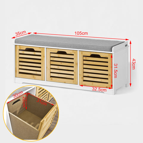SoBuy FSR23-WN Schoenenbank met zitkussen | Schoenkist | Bamboe | ca. 105x43x35 cm
