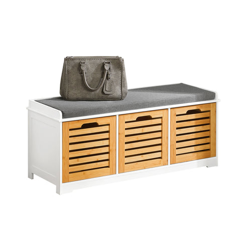 SoBuy FSR23-WN Schoenenbank met zitkussen | Schoenkist | Bamboe | ca. 105x43x35 cm