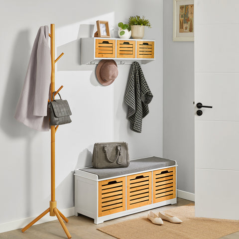SoBuy FSR23-WN Schoenenbank met zitkussen | Schoenkist | Bamboe | ca. 105x43x35 cm