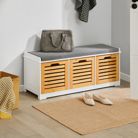 SoBuy FSR23-WN Schoenenbank met zitkussen | Schoenkist | Bamboe | ca. 105x43x35 cm