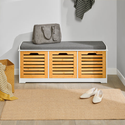 SoBuy FSR23-WN Schoenenbank met zitkussen | Schoenkist | Bamboe | ca. 105x43x35 cm