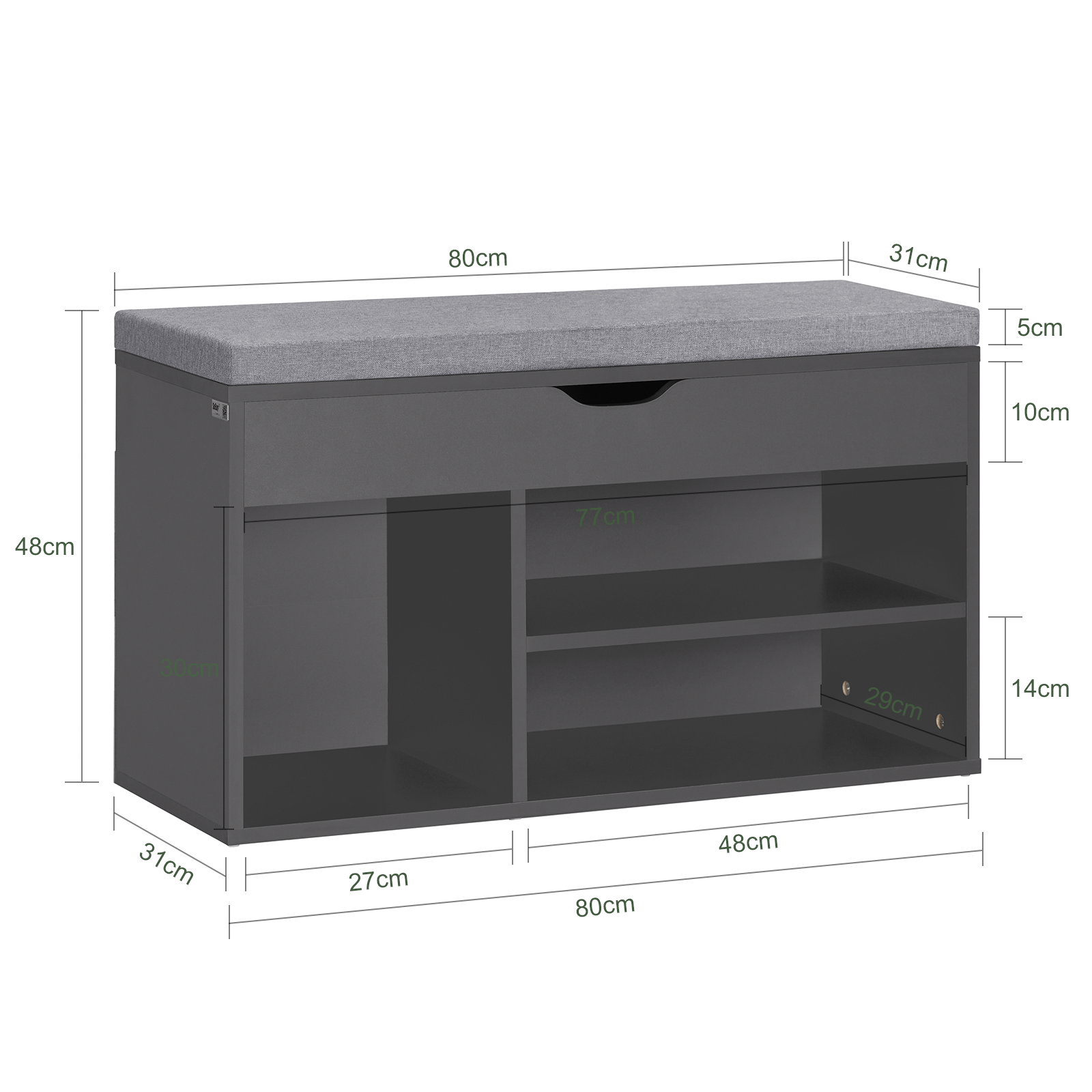 SoBuy FSR45-DG Schoenenbank Met Zitkussen Zitbank Met Zitvlak Schoenenkast Schoenenrek 3 Vakken Grijs B Ht Ca 80x48x31cm SoBuy FSR45-DG Schoenenbank Met Zitkussen Zitbank Met Zitvlak Schoenenkast Schoenenrek 3 Vakken Grijs B Ht Ca 80x48x31cm