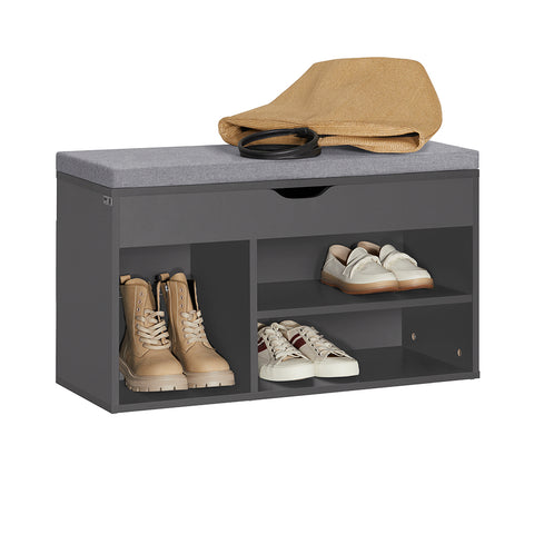 SoBuy FSR45-DG schoenenbank met zitkussen zitbank met zitvlak schoenenkast schoenenrek 3 vakken grijs