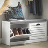 SoBuy FSR62-II-W Schoenenkast met Zitbank & Kussen – Opbergbank voor Entree – Tot 8 Paar – 97×30×47 cm, Wit/Grijs