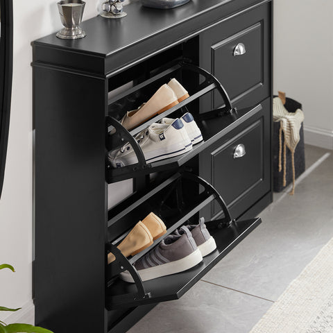 SoBuy FSR79-SCH Schoenenkast met 4 Kleppen Schoenenrek Schoenenkipper met 8 Planken