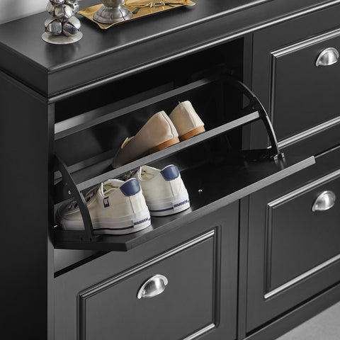 SoBuy FSR79-SCH Schoenenkast met 4 Kleppen Schoenenrek Schoenenkipper met 8 Planken