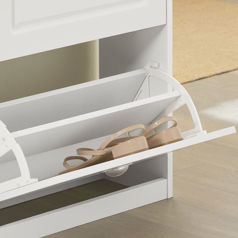SoBuy FSR79-W Schoenenkast met 4 Kleppen Schoenenrek Schoenenkipper met 8 Planken