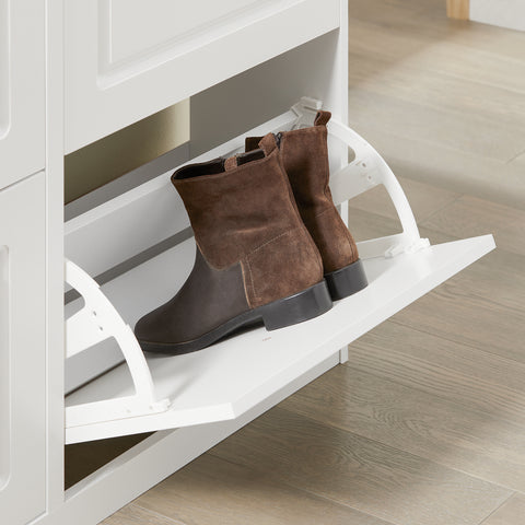 SoBuy FSR79-W Schoenenkast met 4 Kleppen Schoenenrek Schoenenkipper met 8 Planken