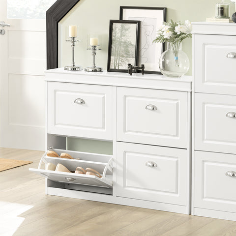 SoBuy FSR79-W Schoenenkast met 4 Kleppen Schoenenrek Schoenenkipper met 8 Planken