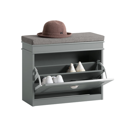 SoBuy FSR82-K-HG Grijze Gangschoenbank, Schoenenrek, Schoenenkast met Flip-lade en Zitkussen
