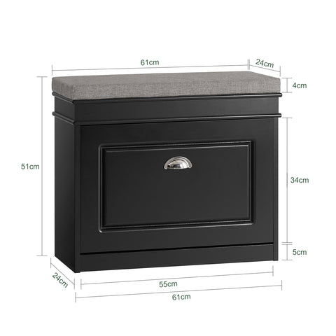 SoBuy FSR82-K-SCH Schoenbank Schoenenkast met gecapitonneerde zitting en bekleding Schoenbank