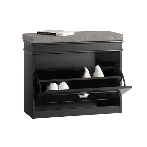 SoBuy FSR82-K-SCH Schoenbank Schoenenkast met gecapitonneerde zitting en bekleding Schoenbank