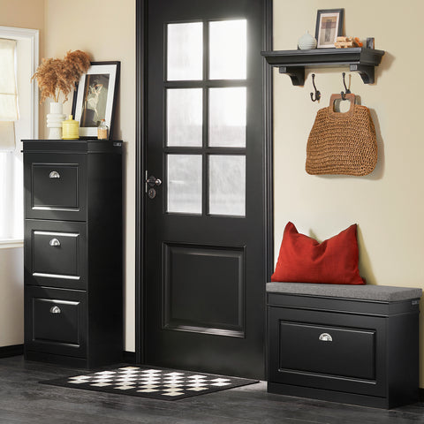 SoBuy FSR82-K-SCH Schoenbank Schoenenkast met gecapitonneerde zitting en bekleding Schoenbank