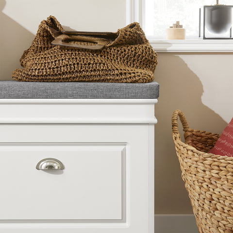 SoBuy FSR82-K-W Schoenbank Schoenenkast met gecapitonneerde zitting en bekleding Schoenbank