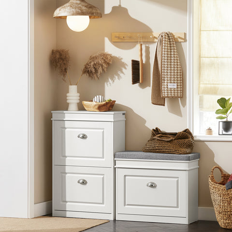 SoBuy FSR82-K-W Schoenbank Schoenenkast met gecapitonneerde zitting en bekleding Schoenbank