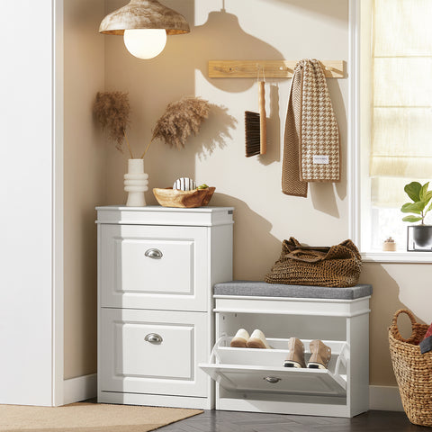 SoBuy FSR82-K-W Schoenbank Schoenenkast met gecapitonneerde zitting en bekleding Schoenbank