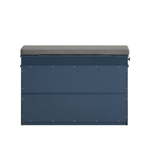 SoBuy FSR82-L-B Schoenenbank, schoenenkast, halmeubel, kist met 1 klep, 1 kussen, 1 lade en 1 haak, blauw, 75 x 24 x 52 cm