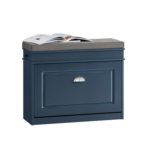 SoBuy FSR82-L-B Schoenenbank, schoenenkast, halmeubel, kist met 1 klep, 1 kussen, 1 lade en 1 haak, blauw, 75 x 24 x 52 cm