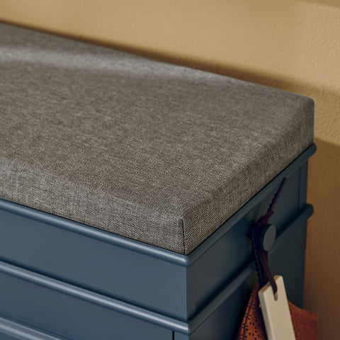 SoBuy FSR82-L-B Schoenenbank, schoenenkast, halmeubel, kist met 1 klep, 1 kussen, 1 lade en 1 haak, blauw, 75 x 24 x 52 cm