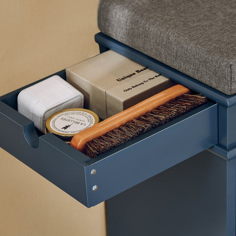 SoBuy FSR82-L-B Schoenenbank, schoenenkast, halmeubel, kist met 1 klep, 1 kussen, 1 lade en 1 haak, blauw, 75 x 24 x 52 cm