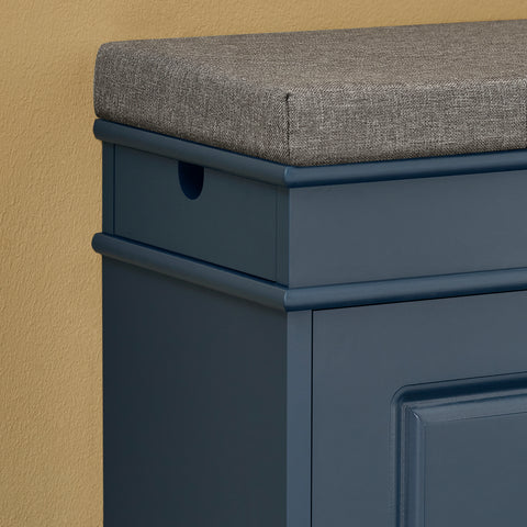 SoBuy FSR82-L-B Schoenenbank, schoenenkast, halmeubel, kist met 1 klep, 1 kussen, 1 lade en 1 haak, blauw, 75 x 24 x 52 cm