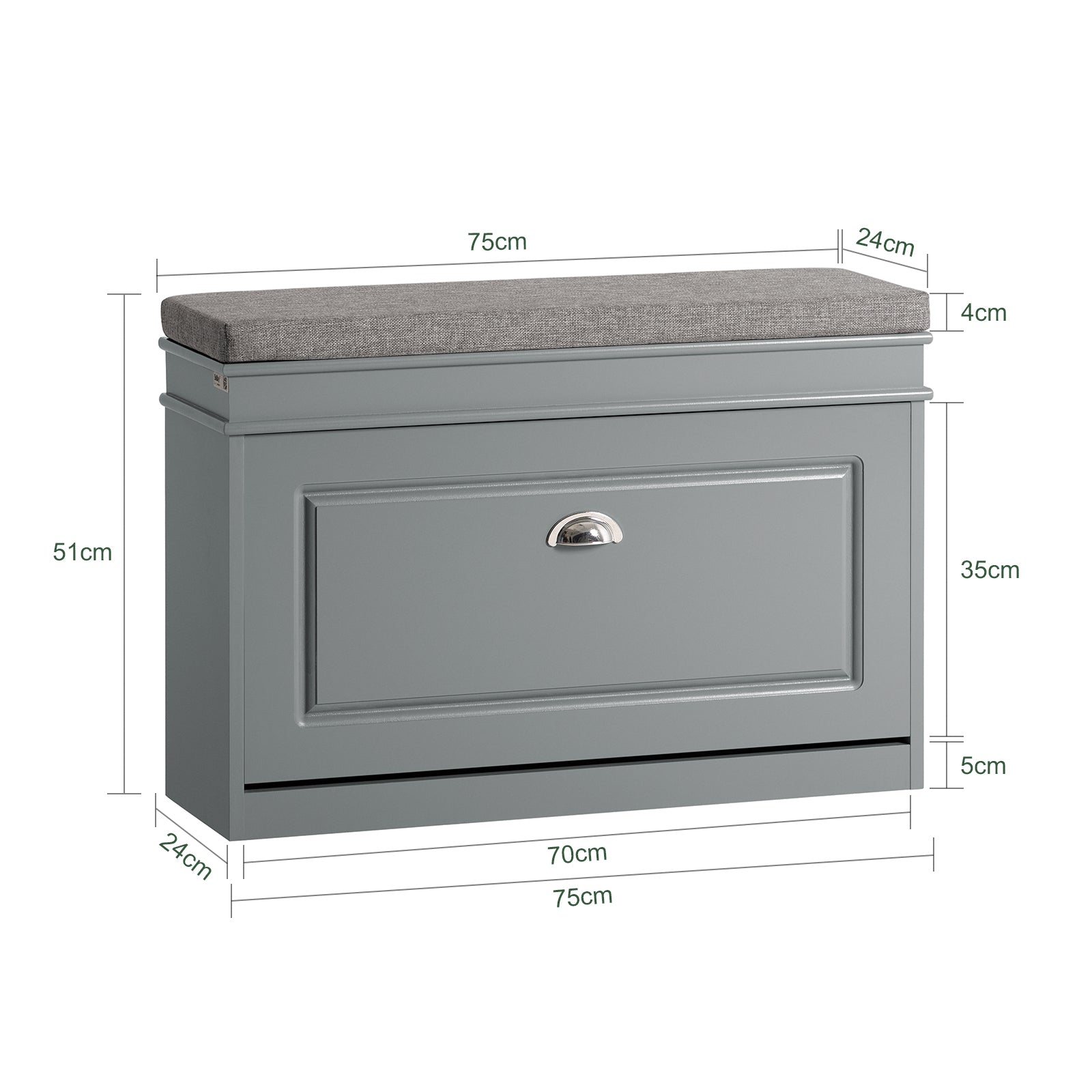 SoBuy FSR98-L-HG Schoenenkast Schoenenkast met klep Schoenbank met zitkussen Schoencommode Zitbank lichtgrijs BHT ca. 80x45x26cm