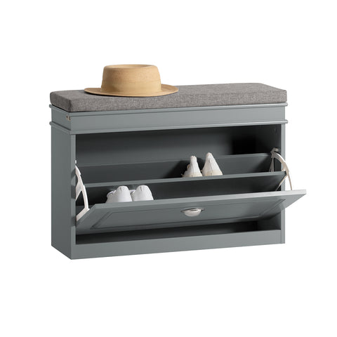 SoBuy FSR82-L-HG Schoenbank Schoenenkast met gecapitonneerde zitting en bekleding Schoenbank