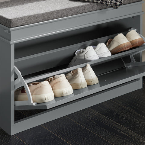 SoBuy FSR82-L-HG Schoenbank Schoenenkast met gecapitonneerde zitting en bekleding Schoenbank