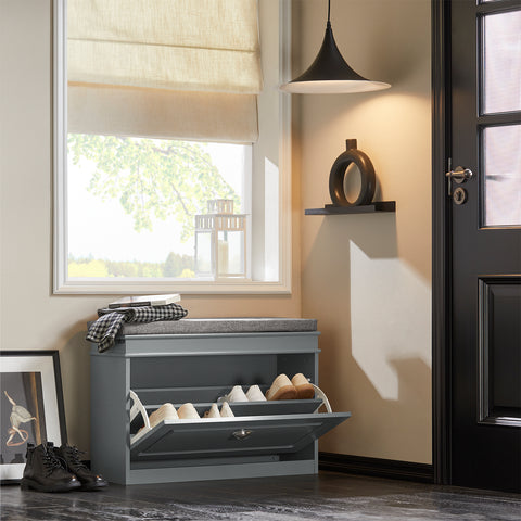 SoBuy FSR82-L-HG Schoenbank Schoenenkast met gecapitonneerde zitting en bekleding Schoenbank