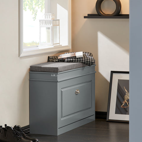 SoBuy FSR82-L-HG Schoenbank Schoenenkast met gecapitonneerde zitting en bekleding Schoenbank