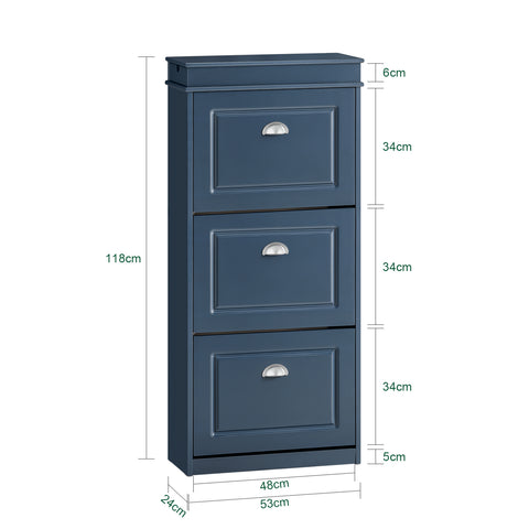 SoBuy FSR94-B Schoenenrek, schoenenopslag, ingangsmeubels, schoenenkast, schoenenkast met 3 kleppen, 1 lade en 1 haak