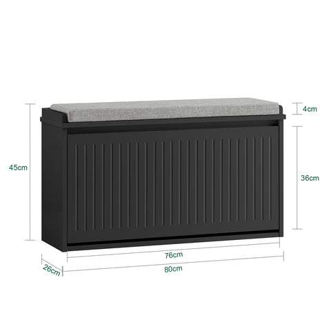 SoBuy FSR98-L-SCH Schoenenkast Schoenenkast met klep Schoenbank met zitkussen Schoencommode Zitbank lichtgrijs BHT ca. 80x45x26cm