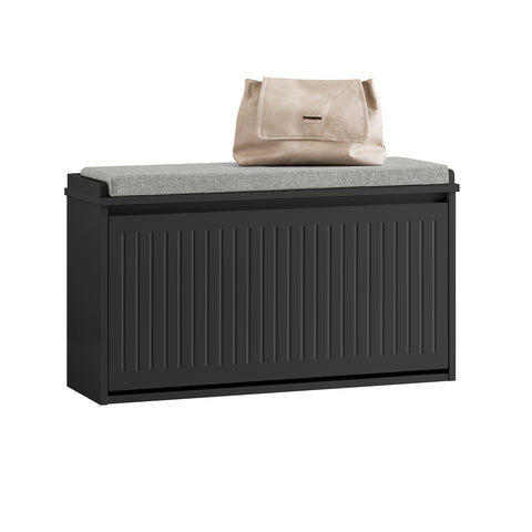 SoBuy FSR98-L-SCH Schoenenkast Schoenenkast met klep Schoenbank met zitkussen Schoencommode Zitbank lichtgrijs BHT ca. 80x45x26cm