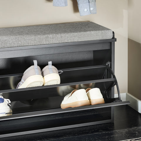 SoBuy FSR98-L-SCH Schoenenkast Schoenenkast met klep Schoenbank met zitkussen Schoencommode Zitbank lichtgrijs BHT ca. 80x45x26cm