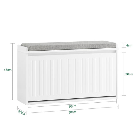 SoBuy FSR98-L-W Schoenenkast Schoenenkast met klep Schoenbank met zitkussen Schoencommode Zitbank lichtgrijs BHT ca. 80x45x26cm