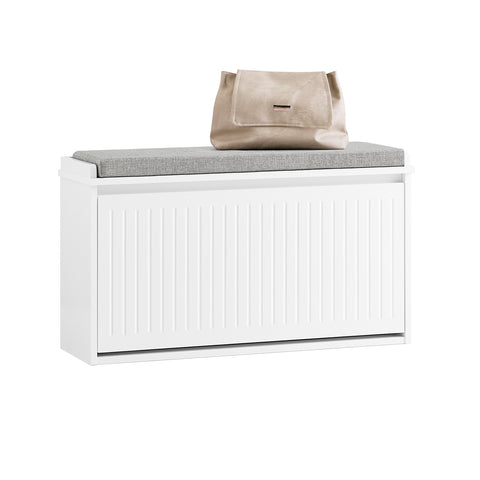SoBuy FSR98-L-W Schoenenkast Schoenenkast met klep Schoenbank met zitkussen Schoencommode Zitbank lichtgrijs BHT ca. 80x45x26cm