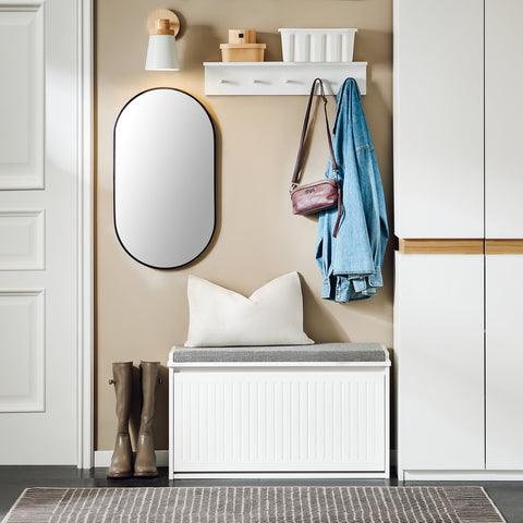 SoBuy FSR98-L-W Schoenenkast Schoenenkast met klep Schoenbank met zitkussen Schoencommode Zitbank lichtgrijs BHT ca. 80x45x26cm