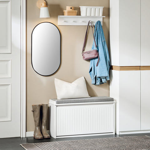 SoBuy FSR98-L-W Schoenenkast Schoenenkast met klep Schoenbank met zitkussen Schoencommode Zitbank lichtgrijs BHT ca. 80x45x26cm
