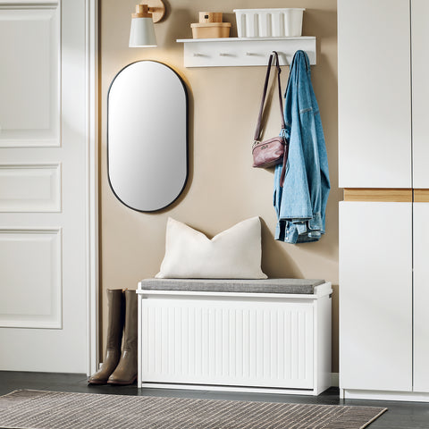 SoBuy FSR98-L-W Schoenenkast Schoenenkast met klep Schoenbank met zitkussen Schoencommode Zitbank lichtgrijs BHT ca. 80x45x26cm