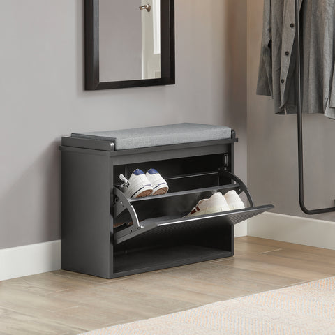 SoBuy FSR98-SCH Schoenenbank Schoenenrek met Gewatteerde Kussenzitting en Drop Leaf Schoenopslagbank