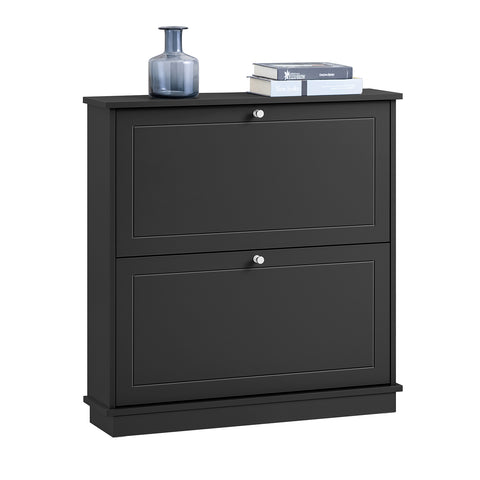 SoBuy FSR99-SCH Schoenenkast, schoenenkast met 2 kleppen, halmeubel, opbergdoos voor schoenen, grijs, 76 x 18 x 79 cm