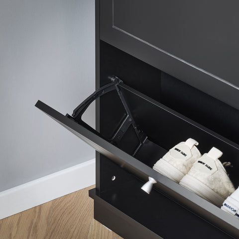 SoBuy FSR99-SCH Schoenenkast, schoenenkast met 2 kleppen, halmeubel, opbergdoos voor schoenen, grijs, 76 x 18 x 79 cm