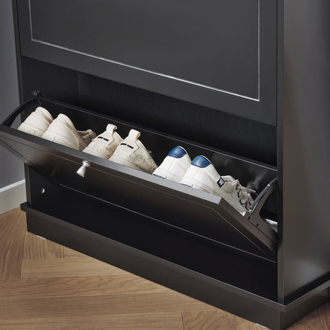 SoBuy FSR99-SCH Schoenenkast, schoenenkast met 2 kleppen, halmeubel, opbergdoos voor schoenen, grijs, 76 x 18 x 79 cm