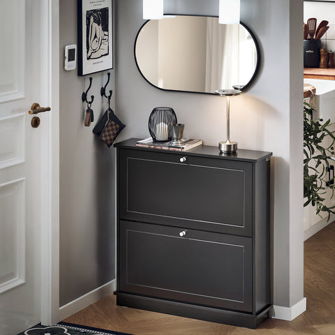 SoBuy FSR99-SCH Schoenenkast, schoenenkast met 2 kleppen, halmeubel, opbergdoos voor schoenen, grijs, 76 x 18 x 79 cm