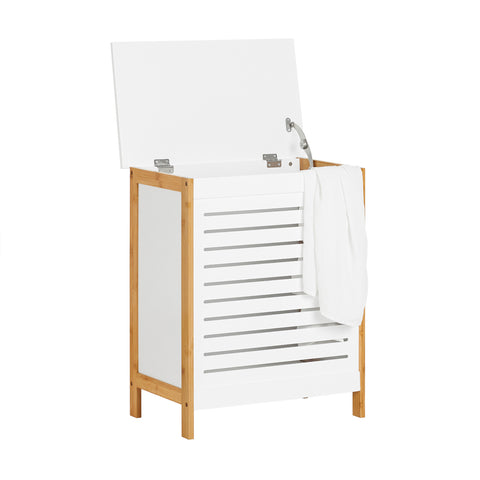SoBuy FSS66-WN Badkamerkast Opbergkist Wasmand Wasbox Wasverzamelaar Waston met Deksel wit