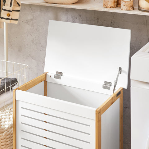 SoBuy FSS66-WN Badkamerkast Opbergkist Wasmand Wasbox Wasverzamelaar Waston met Deksel wit