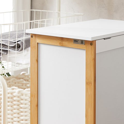 SoBuy FSS66-WN Badkamerkast Opbergkist Wasmand Wasbox Wasverzamelaar Waston met Deksel wit