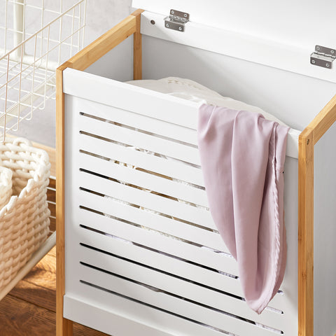 SoBuy FSS66-WN Badkamerkast Opbergkist Wasmand Wasbox Wasverzamelaar Waston met Deksel wit